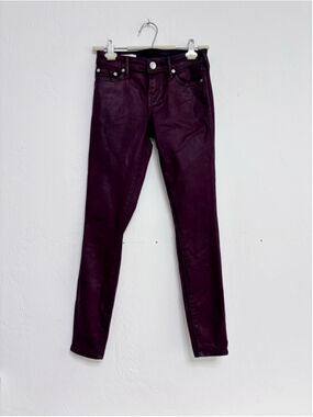 Women's True Religion Halle Mid Rise Skinny Jeans Maroon Size 26 waxed denim